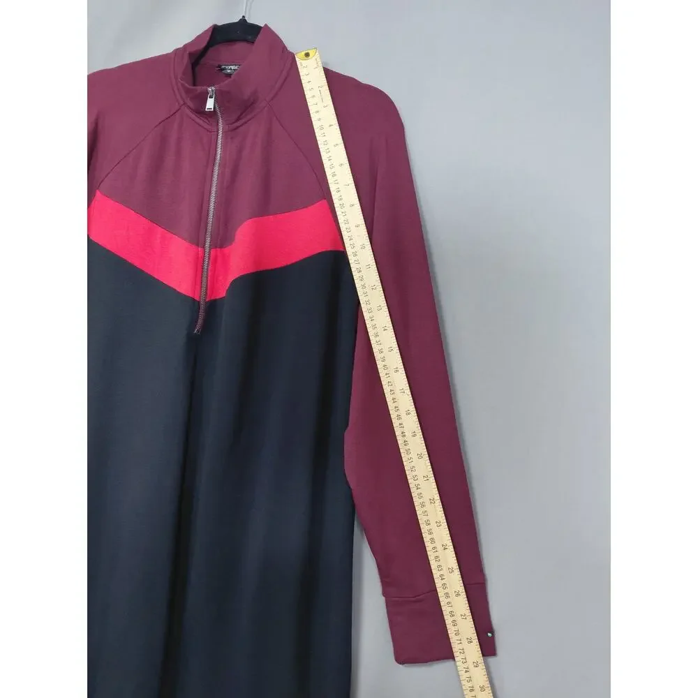 EXPRESS Black Red Colorblock Knit Full Zip Long Sleeve Size M